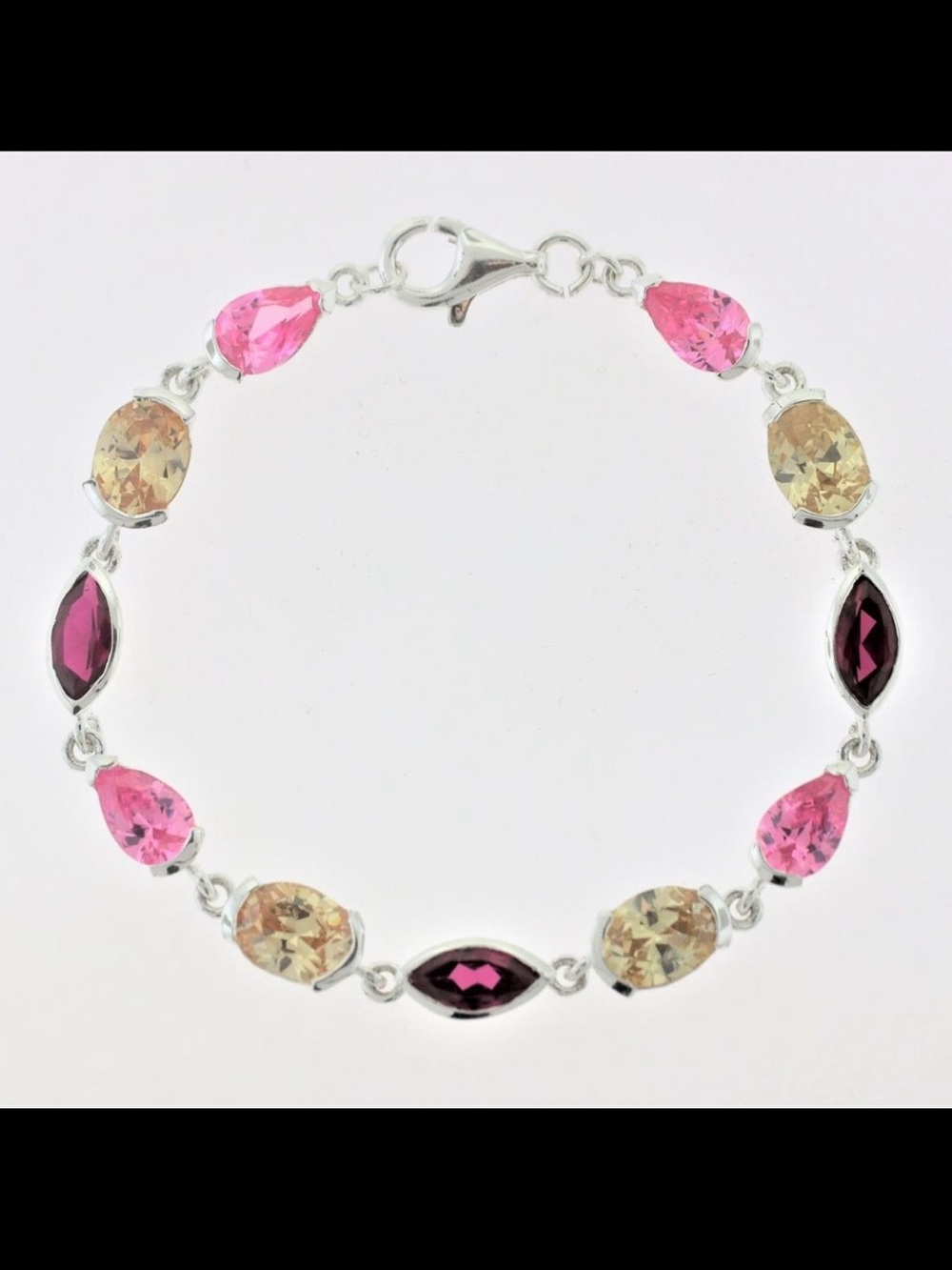 925 Sterling Silver and Pink Gemstone Bracelet Chain Dainty Jewels